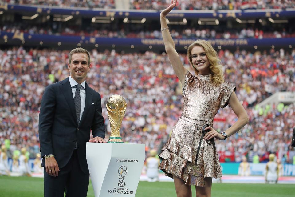 Natalia Vodianova Presents The 2018 FIFA World Cup Trophy Wearing