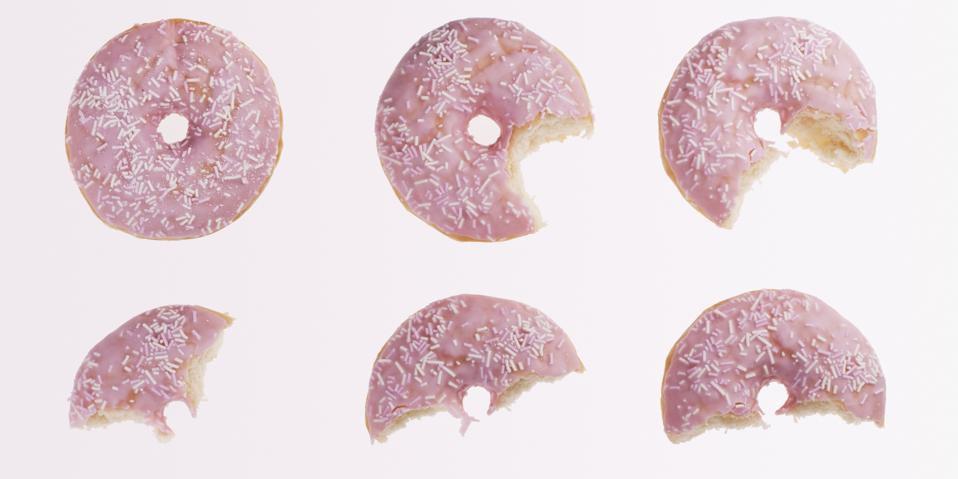 Sequence of bites taken from pink donut