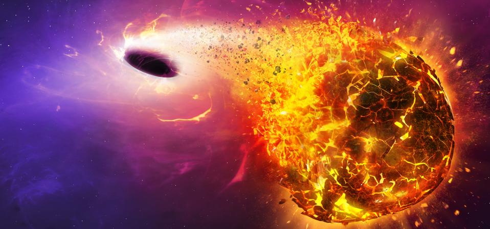 Black hole destroys planets, illustration