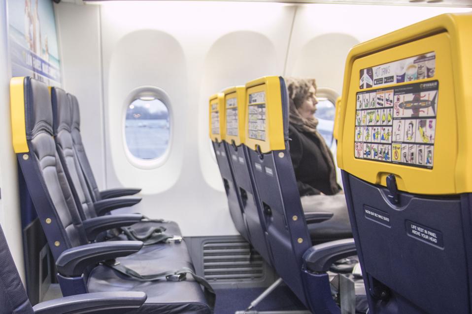The new Boeing Sky Interior cabin of Ryanair. the aircraft...