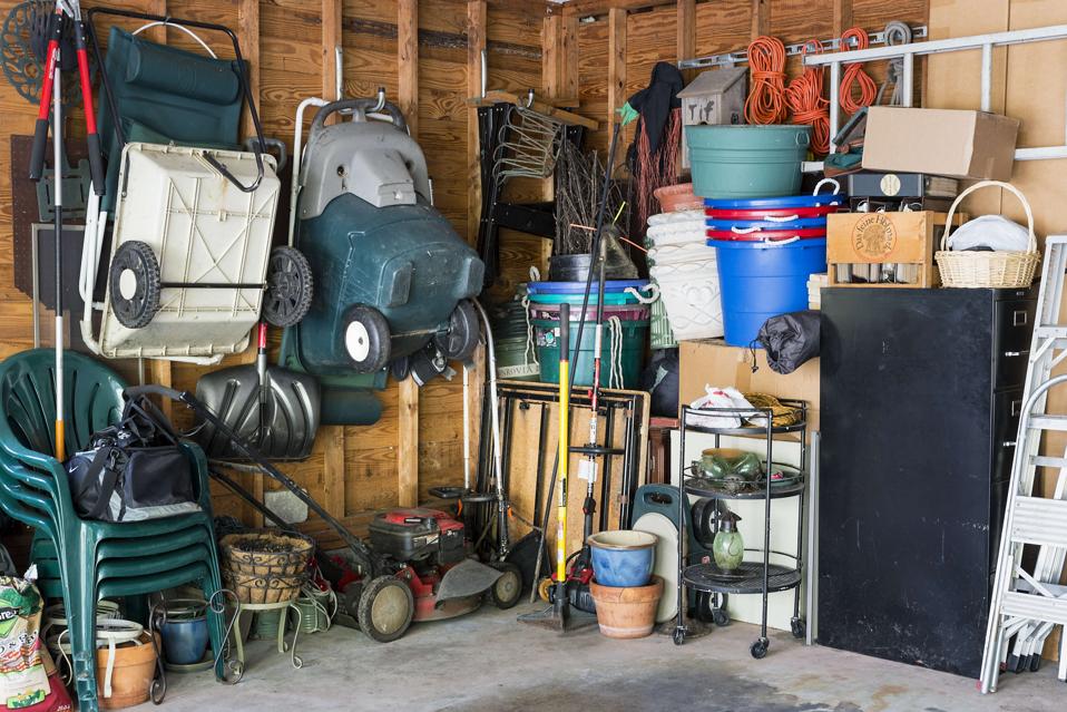 Cluttered interior garage storage...