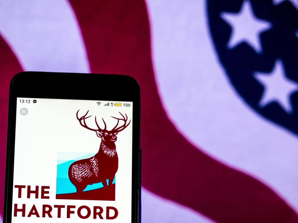 The Hartford Financial services company logo seen displayed