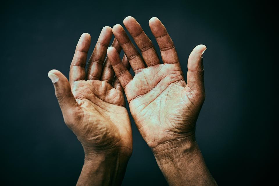 The point of view of looking own hands.