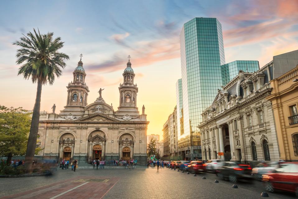 Plaza de Armas Square and Santiago Metropolitan Cathedral in Santiago, Chile