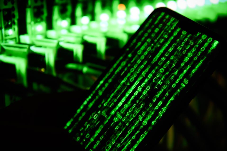 Matrix code is seen on an android mobile phone