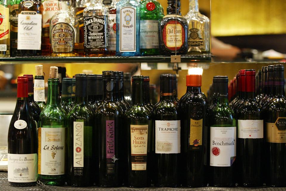 rows of bottles of different types of wine at Boca,  65 Peel Street, SoHo, Central. 16 August 2006