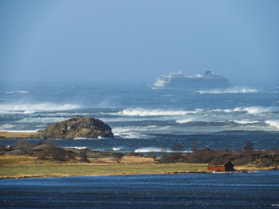 The cruise ship Viking Sky at Hustadvika, a notorious stretch of the Norwegian coastline