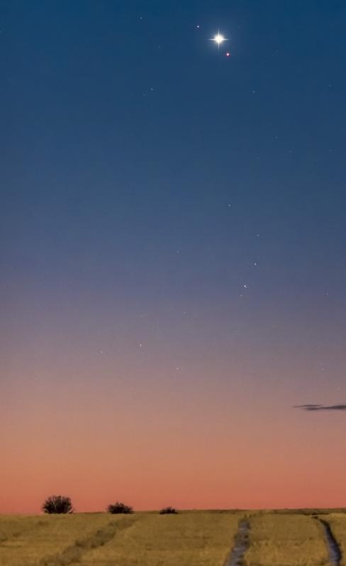 Venus and Mars in close conjunction in the dawn sky on October 5, 2017.