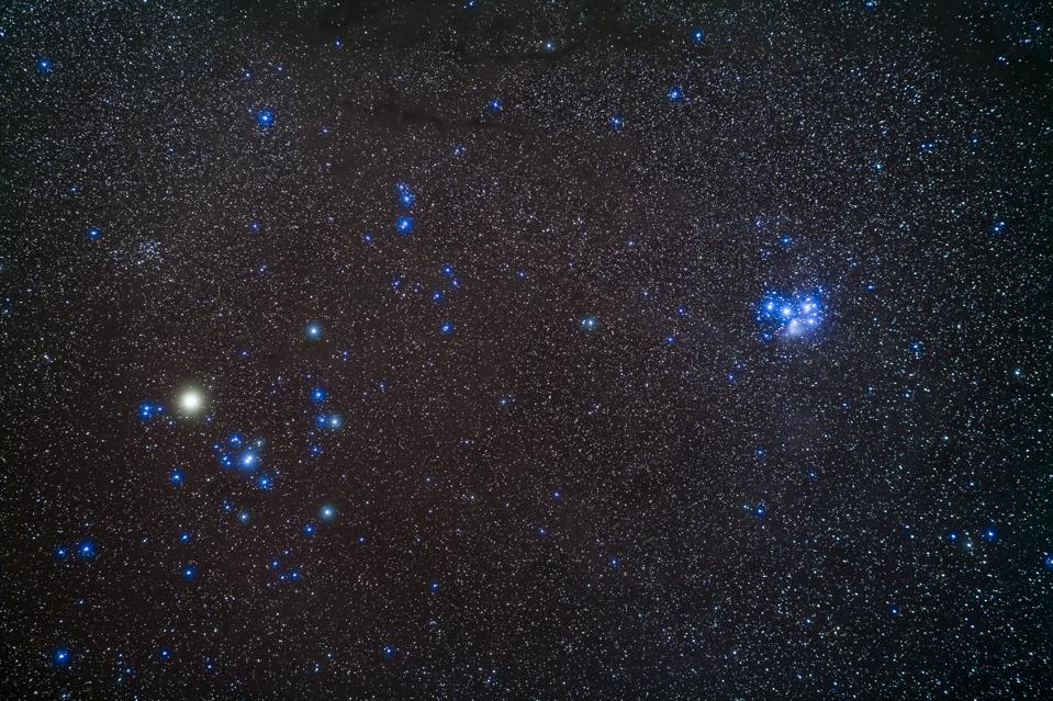 A portrait of the two groups of half-sisters related in mythology as daughters of Atlas: the Hyades