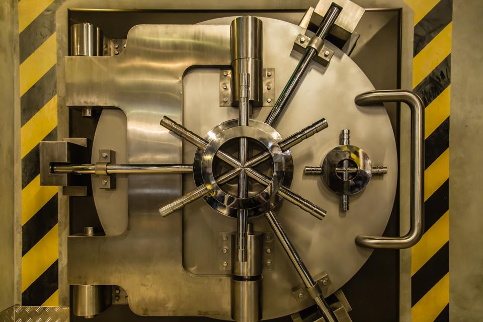 metal heavy bank Security big door closeup view