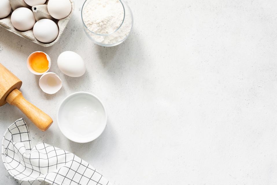 Baking Cooking Ingredients On Concrete Background