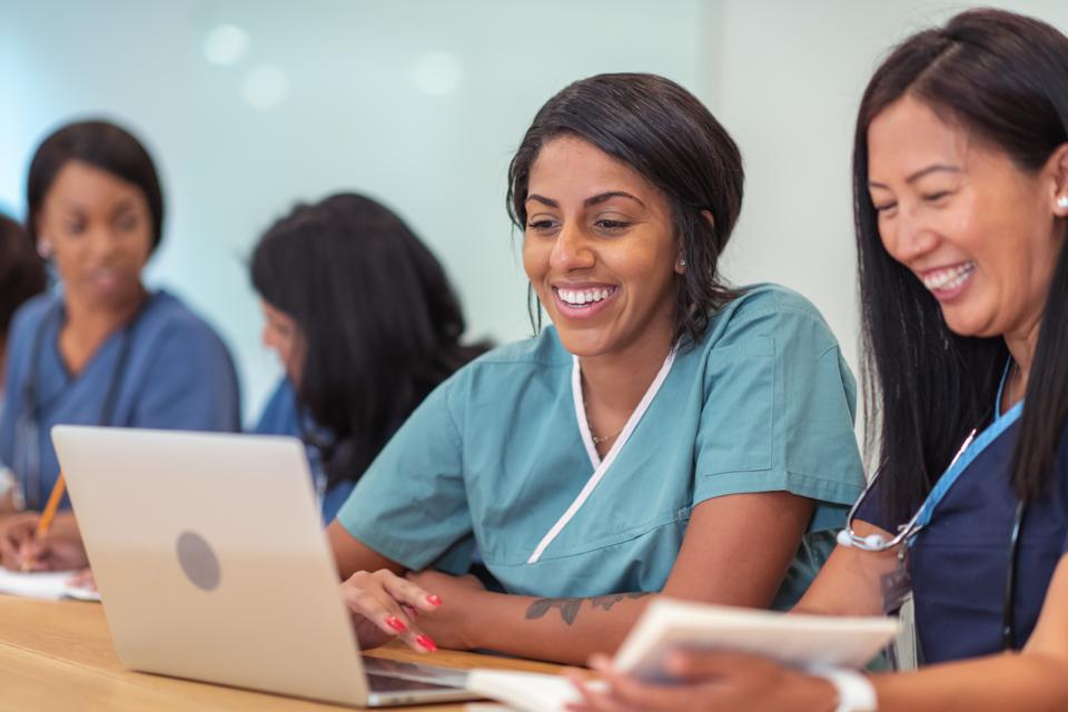 Multi-ethnic group of nursing students in class