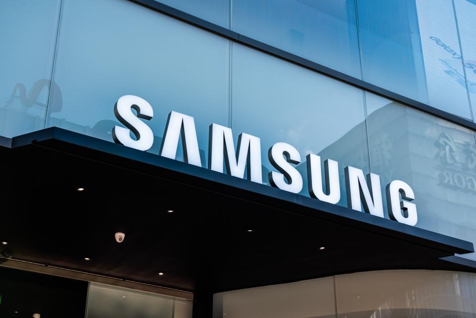 Samsung logo at store in Shanghai.