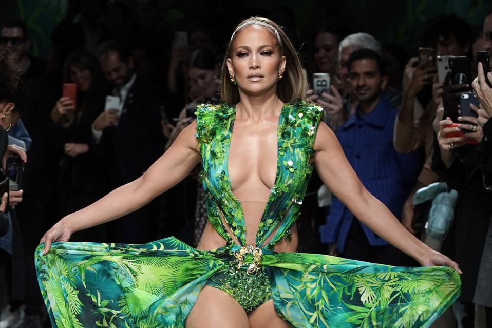 Jennifer Lopez walks the runway at the Versace show during the Milan Fashion Week Spring/Summer 2020 in September.