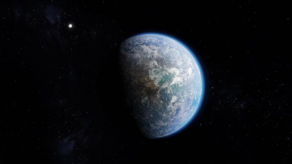Habitable Earth like Alien Exoplanet with Moon in Space
