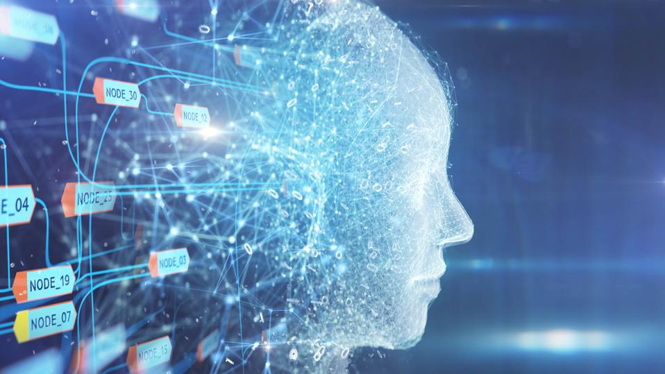AI robot face with inserting data