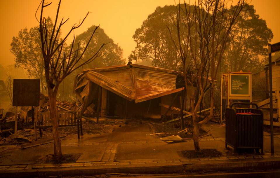 The remains of burned-out buildings along Main Street in the New South Wales town of Cobargo on December 31.