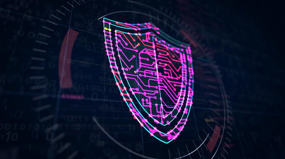 Cyber security with shield symbol futuristic sketch