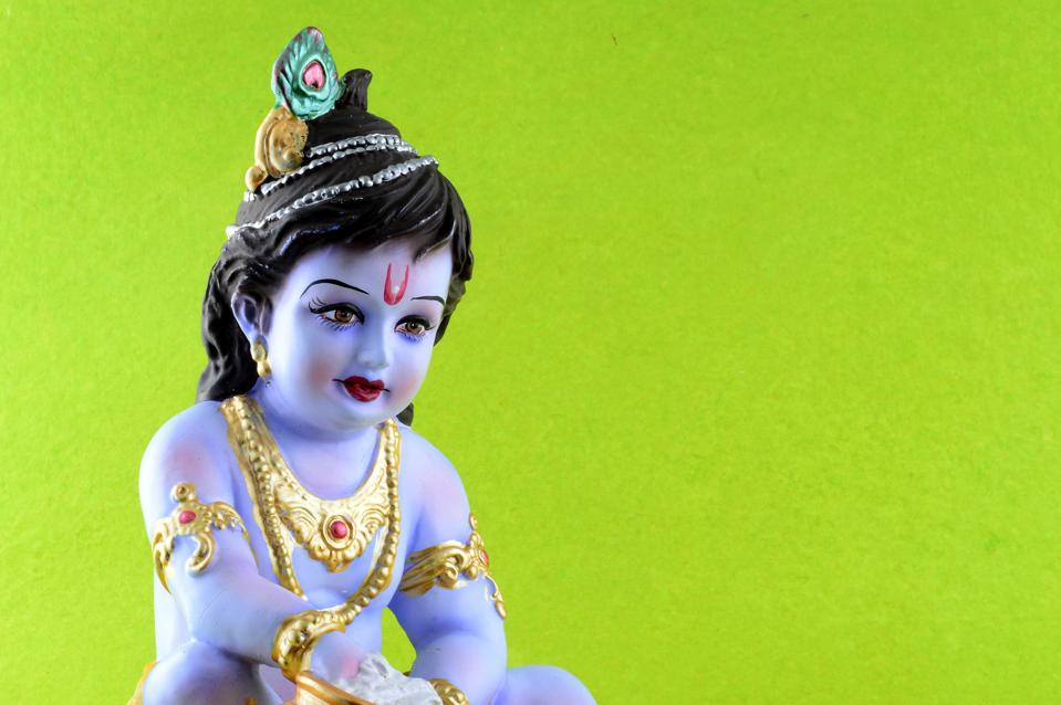 Hindu tanrısı Krishna yeşil zemin üzerine