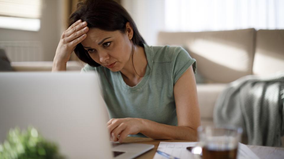 Woman struggling with new technology