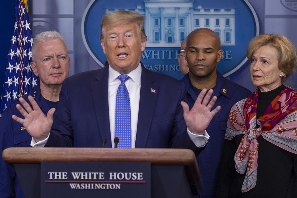 President Trump Joins Coronavirus Task Force Press Conference At White House