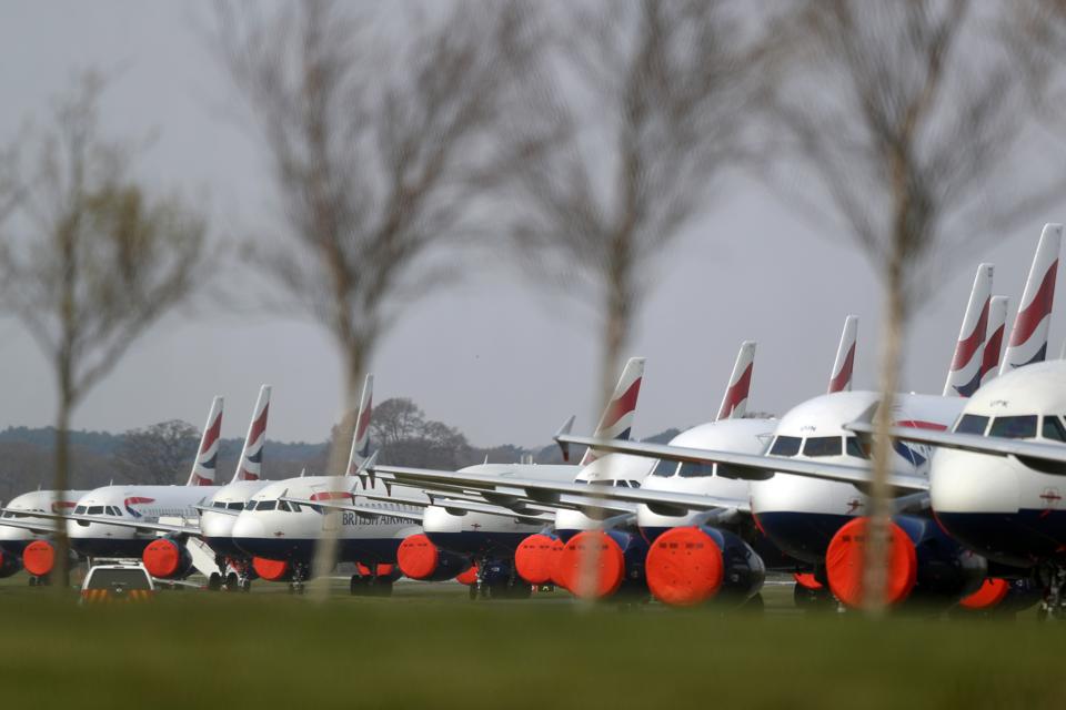 Grounded planes at Bournemouth Airport due to coronavirus pandemic.