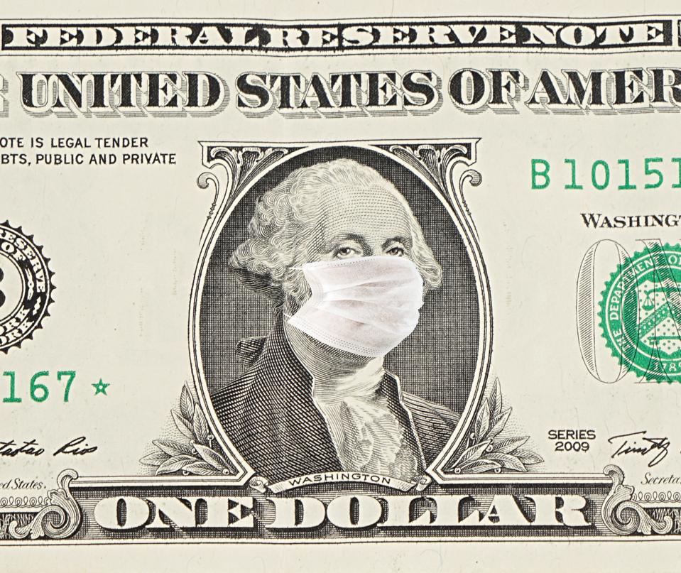 One Dollar Bill With Medical Face Mask George Washington