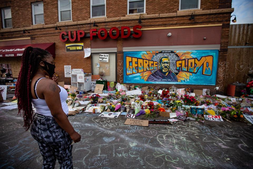 The makeshift memorial outside Cup Foods where George Floyd was murdered by a Minneapolis police officer