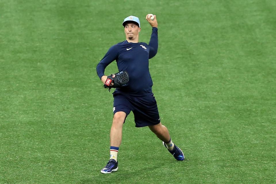 Rays pitcher Blake Snell working out during 2020 summer camp at Tropicana Field.