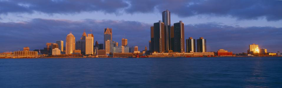 Renaissance Center, Detroit, Sunrise, Michigan
