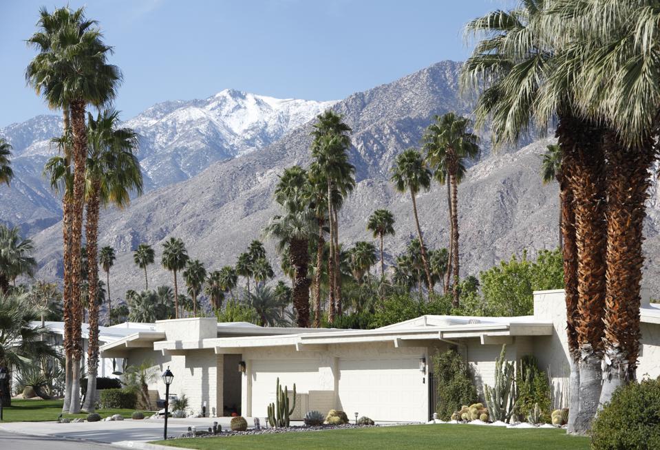 Mid Century Modernism With Palm Trees And Snow