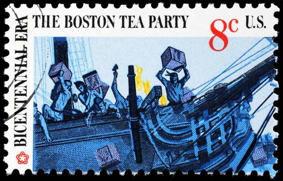 Cancelled postmarked stamp, Boston Tea Party