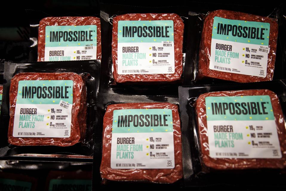 Packages of Impossible Foods' plant-based burgers. Photographer: Patrick T. Fallon/Bloomberg