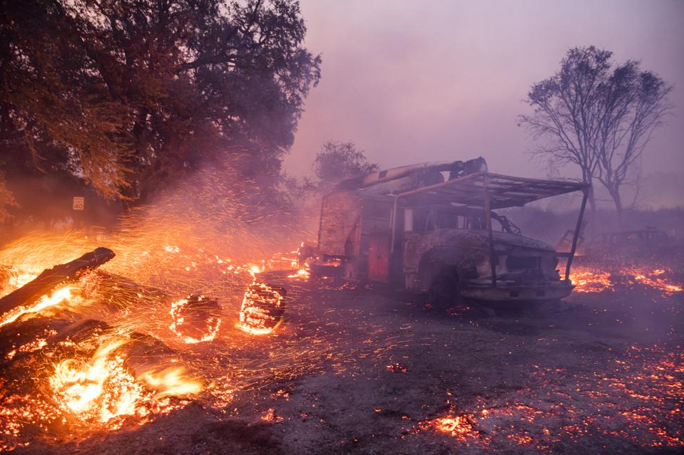 Burnt Truck And Flames
