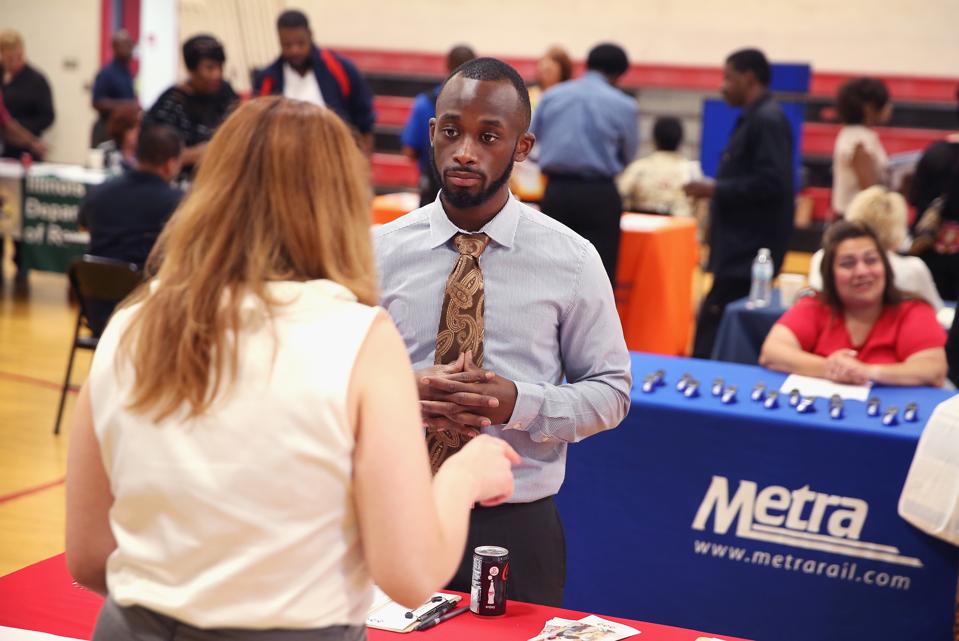 Job seekers attend career fair