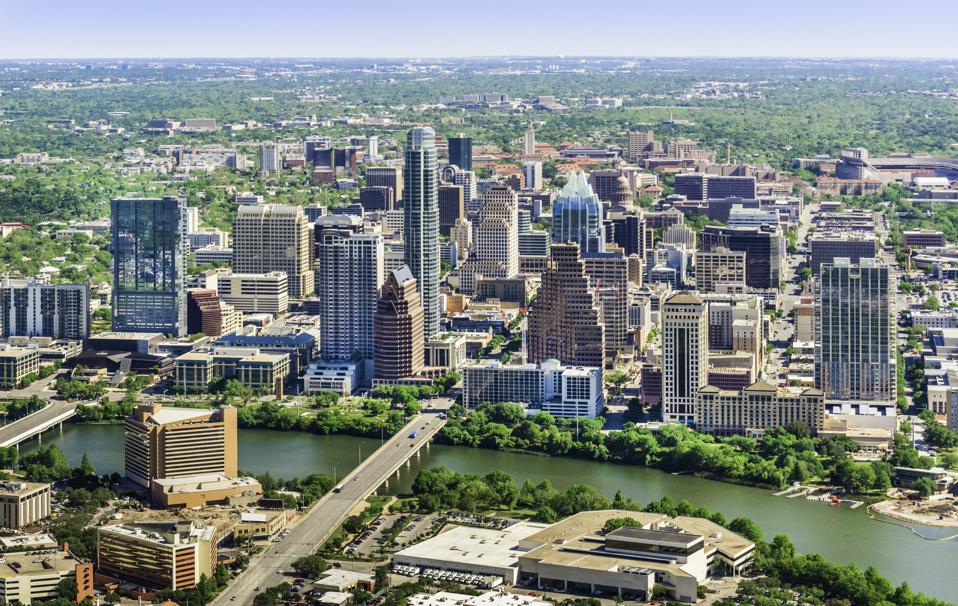 Austin Texas skyline cityscape aerial view