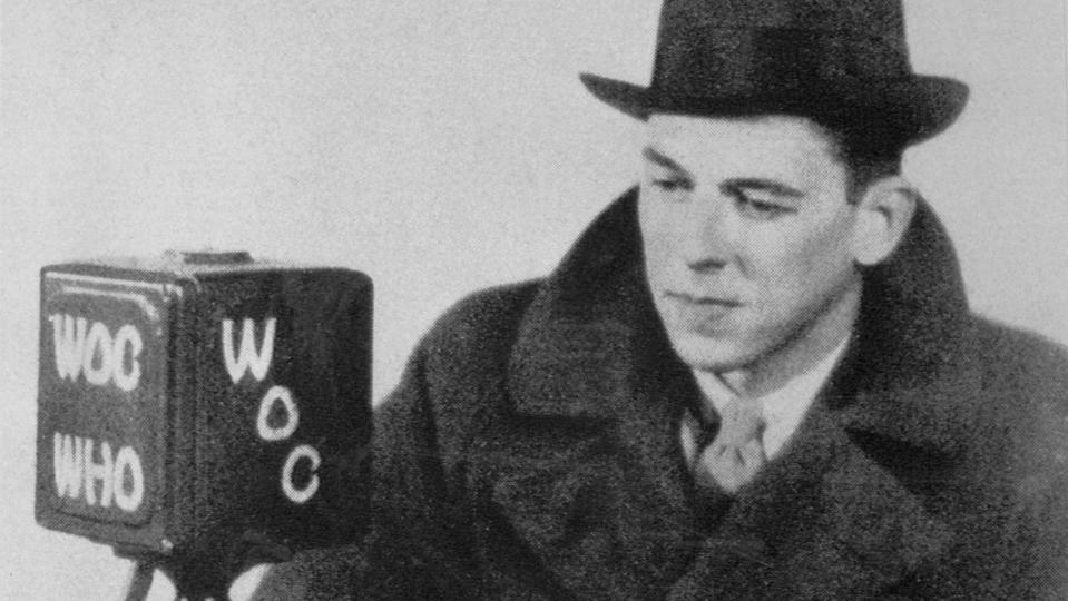 Ronald Reagan makes a radio broadcast