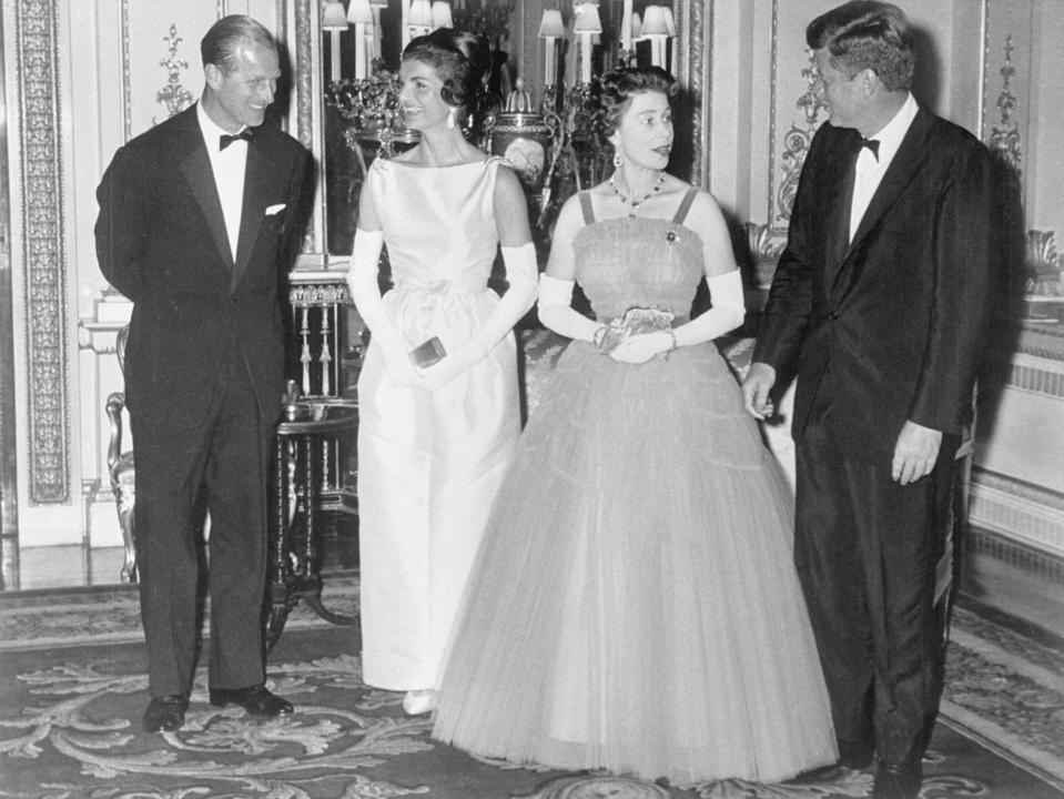 Prince Philip, Jacqueline Kennedy, Queen Elizabeth, and President John F. Kennedy in 1961