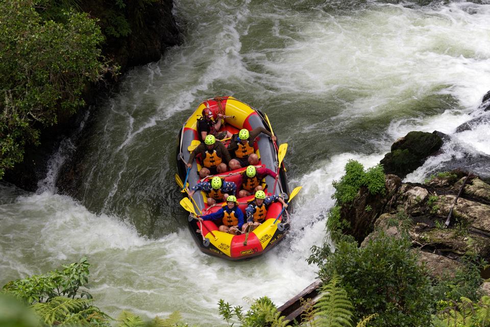White-water rafting with Kaituna Cascades on the Kaituna River. Rotorua, North Island, New Zealand