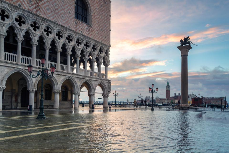 St Mark's square flooded with acqua alta, Venice
