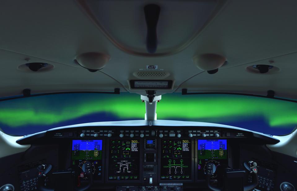 Airplane Cockpit View Aurora Borealis