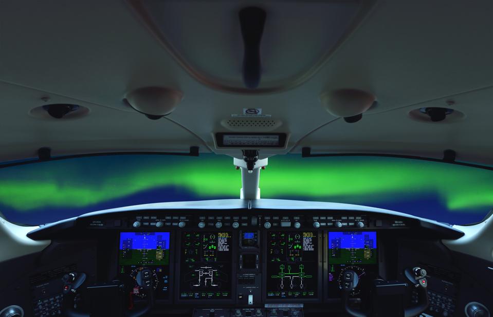 Airplane Cockpit View Aurora Borealis