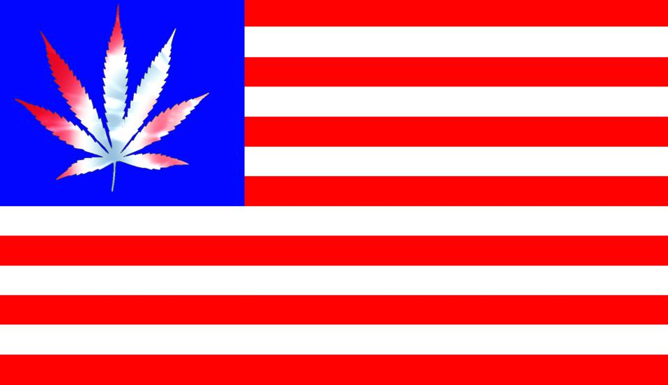 United States flag with tie-dye marijuana leaf