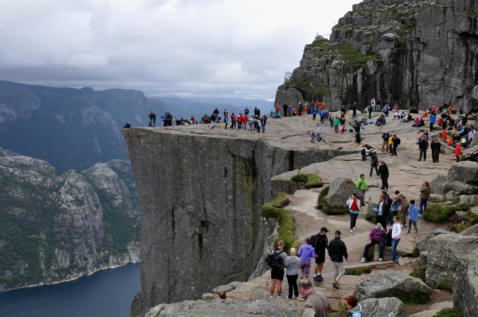 Crowds of people at Pulpit Rock, Norway