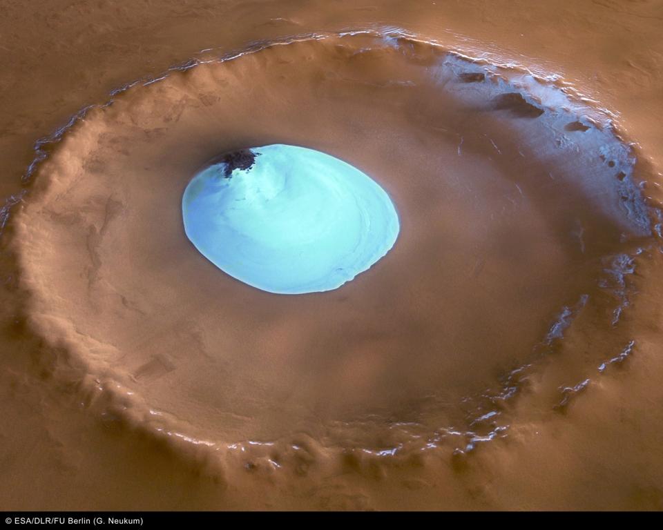 Seasonal frozen lakes appear throughout Mars, showing evidence of water on the surface.