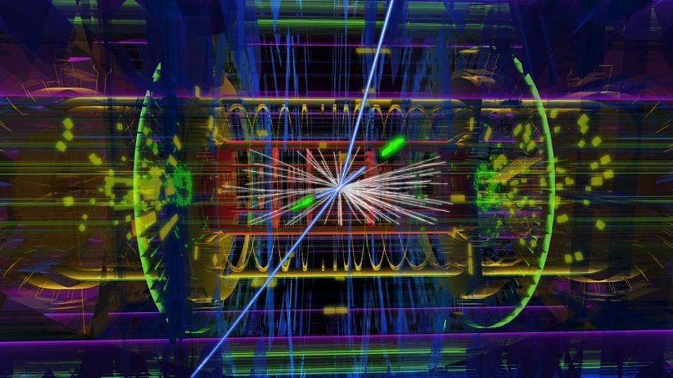 A candidate Higgs event in the ATLAS detector.