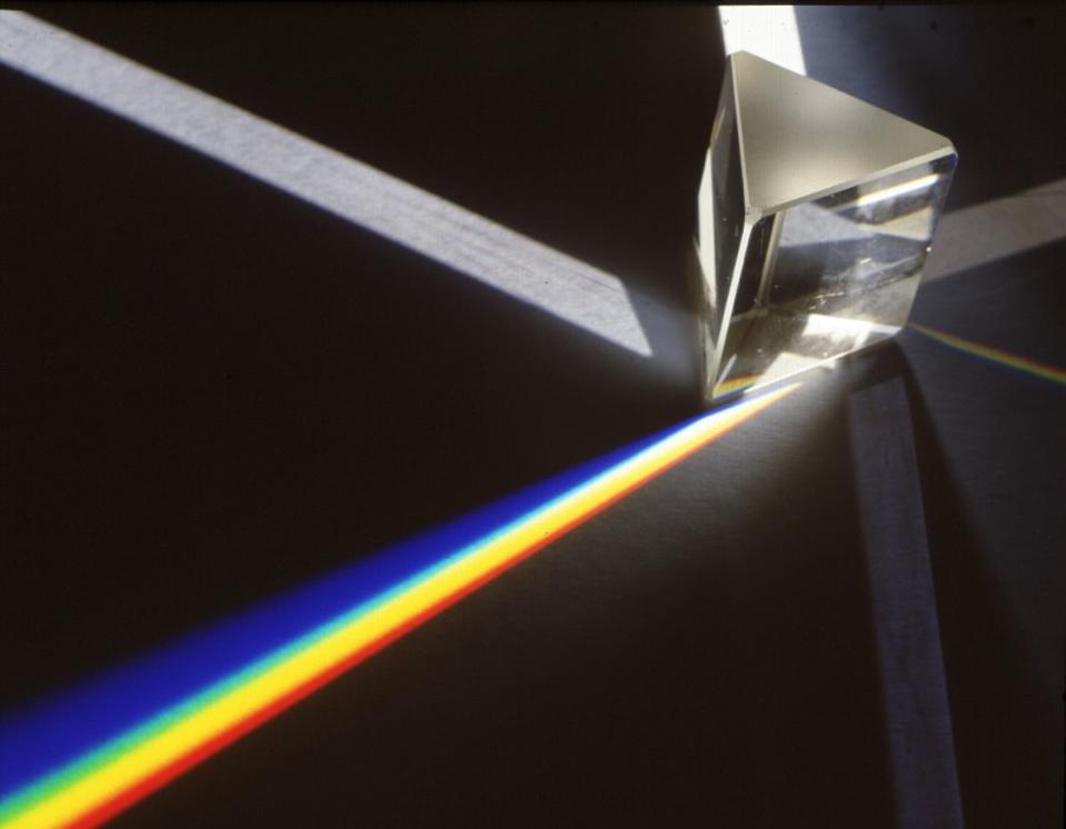 The behavior of white light as it passes through a prism.
