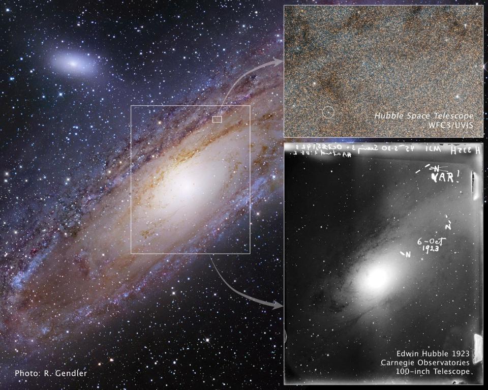 The first Cepheid variable star ever identified in Andromeda, by Edwin Hubble.