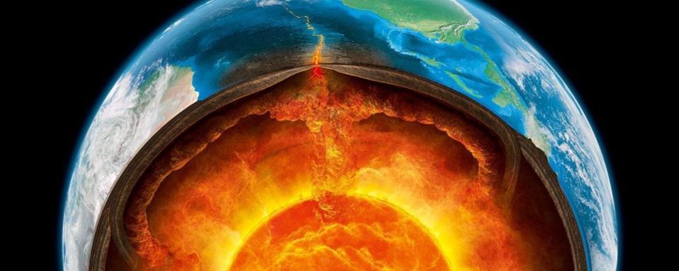 Una rappresentazione dell'interno della Terra, che mostra il movimento della roccia fusa, che costituisce il mantello.