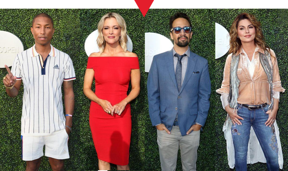 Pharrell Williams, Megyn Kelly, Lin-Manuel Miranda and Shania Twain were among the celebrities at the 2017 US Open.